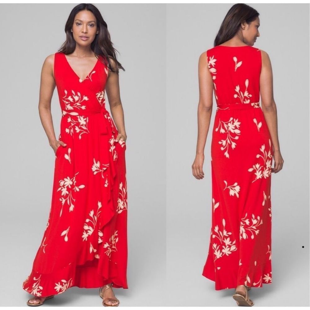 Soma Rarified Floral Warm Cherry Red Soft Support Ruffle Maxi Dress XXL NWT